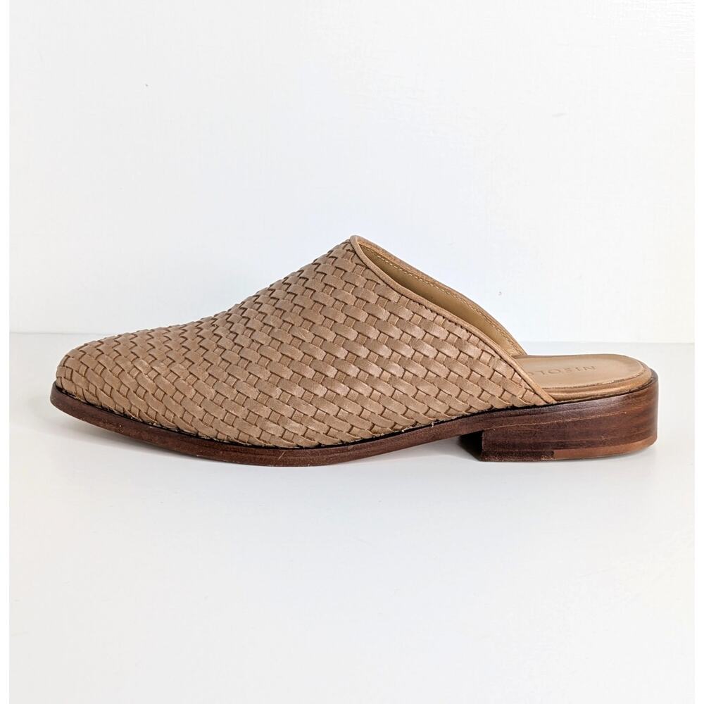 Nisolo Ama Mules 7.5 Almond Tan Woven Leather Sustainable Ethically Made Flats
